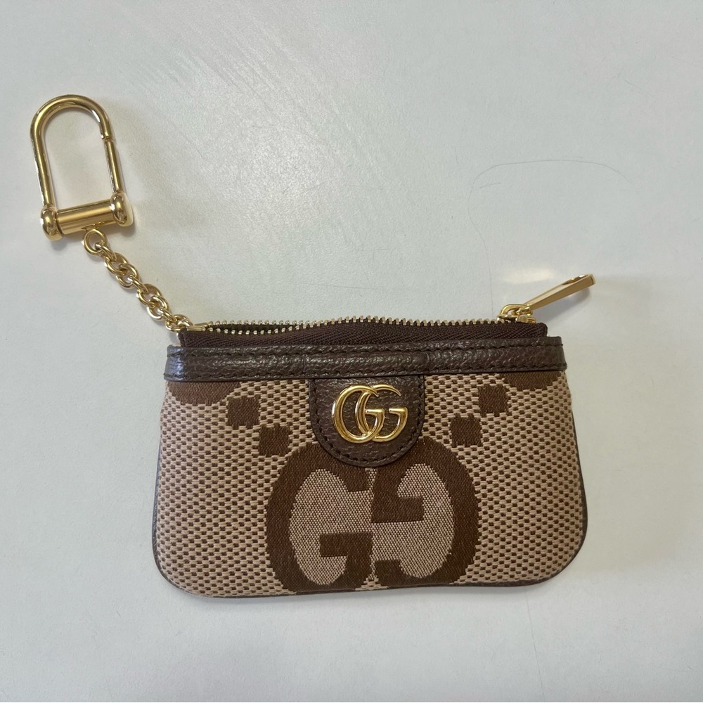 Authentic GUCCI Ophidia Jumbo GG Canvas Key Case Key Pouch Coin Purse Brown